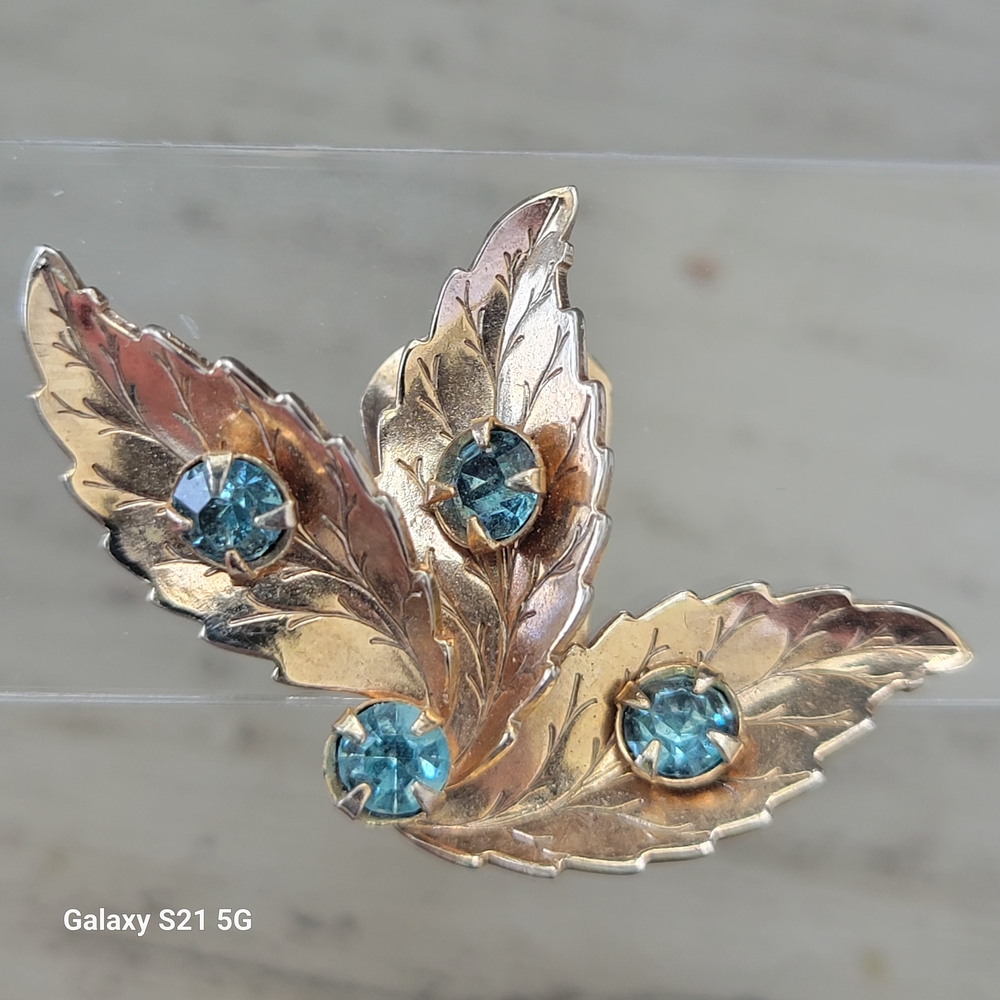 Gold Leaf Earrings with Blue Accents
